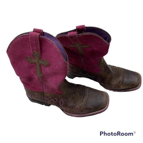 Ariat Girls’ Crossroads Western Boots – Size 4 – Pink & Brown - Picture 1 of 7